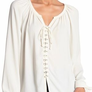 Ramy Brook Kay lace-up sheer blouse
